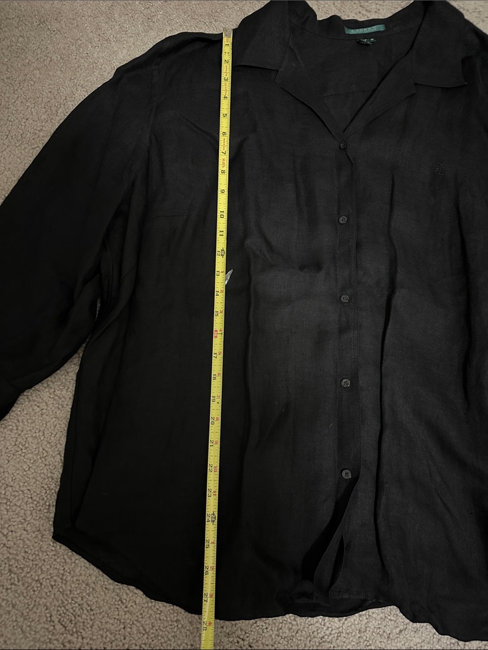 Lauren Ralph Lauren Linen Black Relaxed Button Down Shirt - Picture 5 of 5